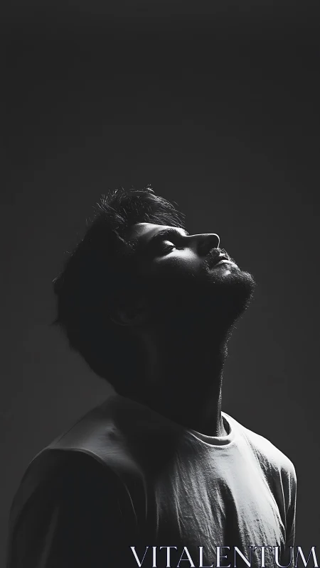 Side profile male silhouette in high contrast studio lighting.