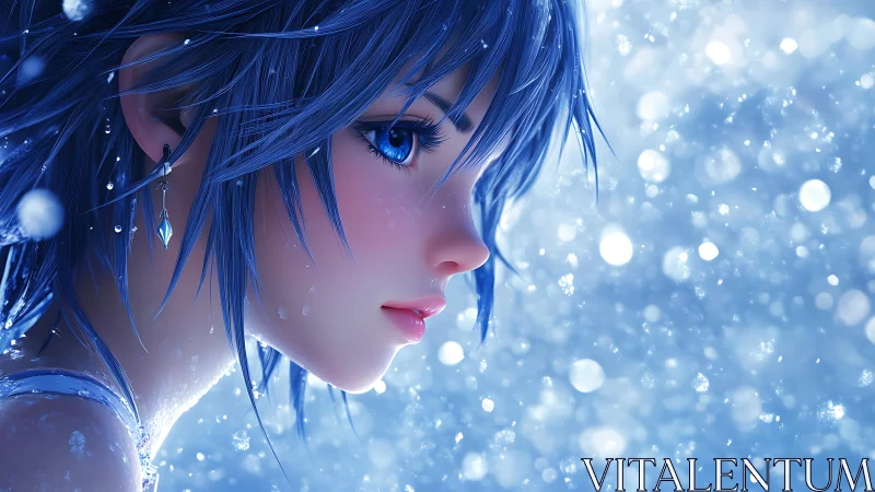 Crystal-eyed snowdreamer in a blizzard of blue light.