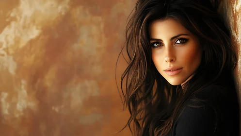 Soft amber light embraces a poised woman’s thoughtful gaze