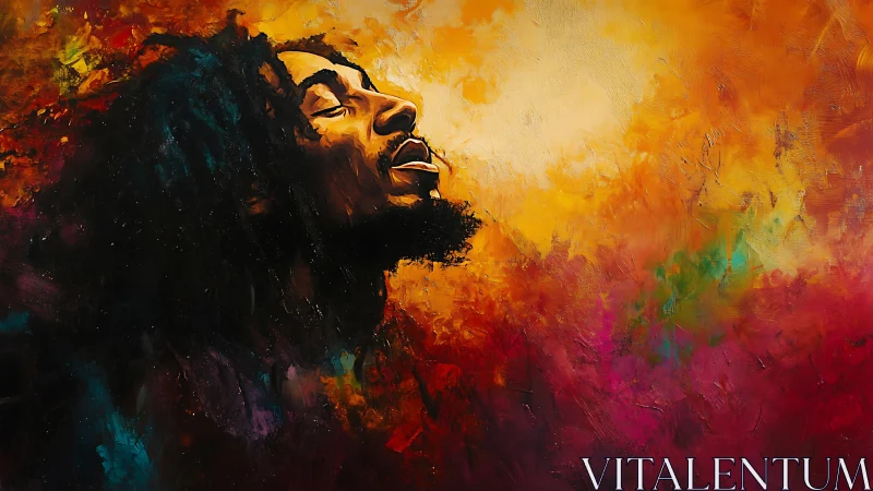 Soul-lit profile drifting through a storm of molten color.