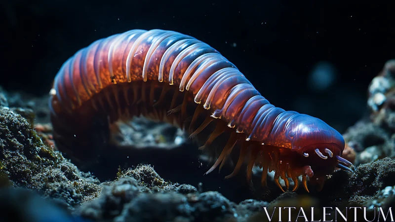 Photorealistic macro of luminescent benthic worm form.