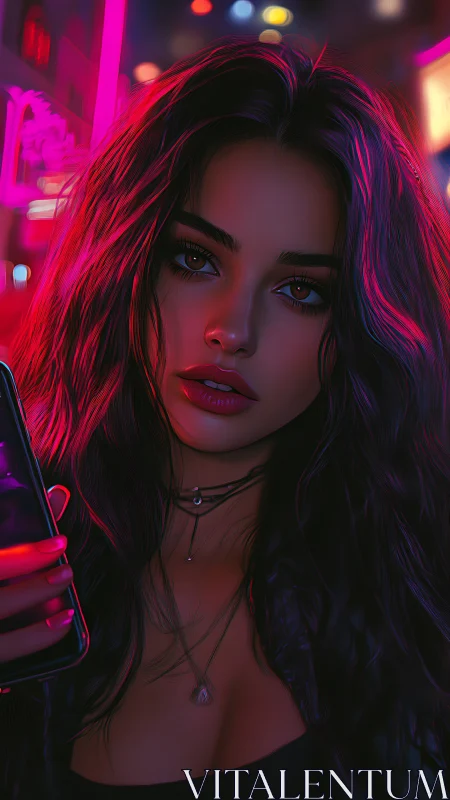 Neon city glow around a thoughtful midnight wanderer.