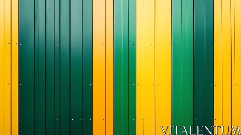 Sunlit stripes of yellow and green on a modern metal wall.
