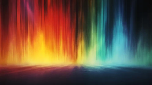 Vivid Abstract Light Beams in Rainbow Colors Over Reflective Surface.