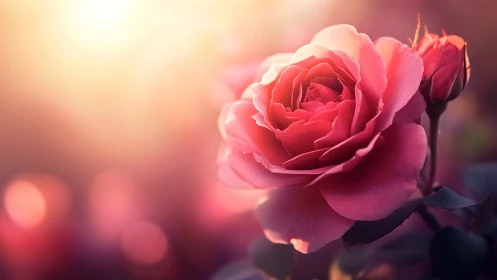 Pink Rose at Sunset Light, Soft Focus Bloom
