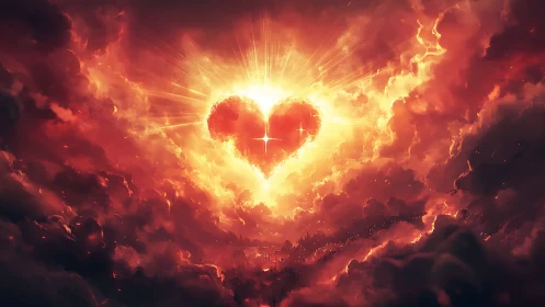 Radiant Sacred Heart Surrounded by Celestial Fire and Light.