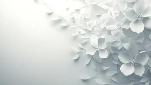 Ethereal white flowers bloom with crystalline details against soft gradient.