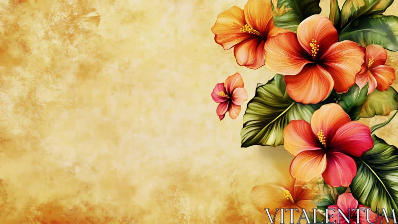 Tropical Hibiscus Arrangement: Digital Botanical Illustration.
