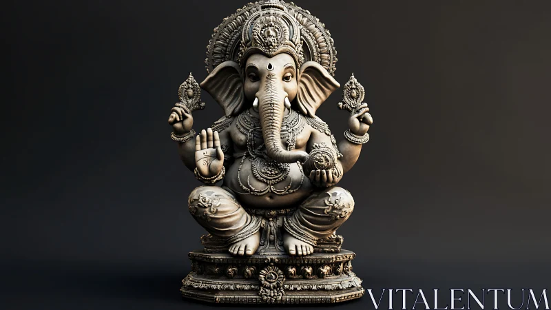 Intricate Ganesha sculpture sits centered on ornate pedestal