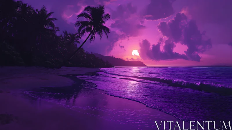 Violet tide hushes a neon sunset over whispering palms.
