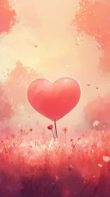 Heart-Shaped Balloon in Watercolor Dream.