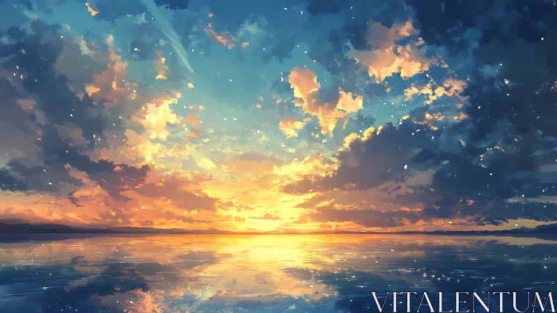 Expansive seascape sunset rendered in luminous digital painting