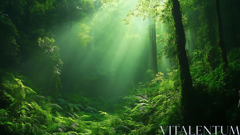Dense Forest Canopy with Filtered Sunlight.