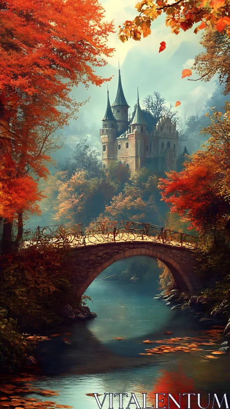 Autumn bridge to mistbound castle dreams and quiet legends.