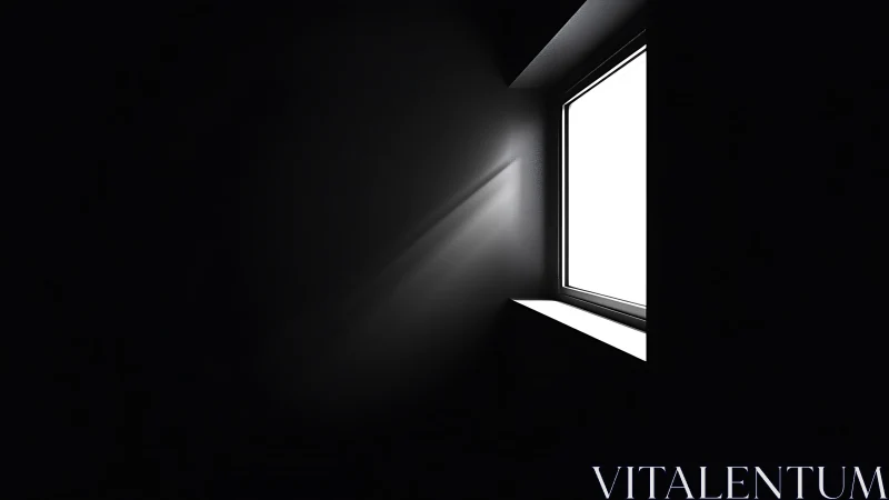 Sharp window light cuts through deep shadow in a dark room