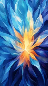 Radial abstract gradient with blue and orange layered forms.