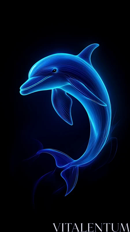 Neon blue dolphin outline forms fluid glowing arc