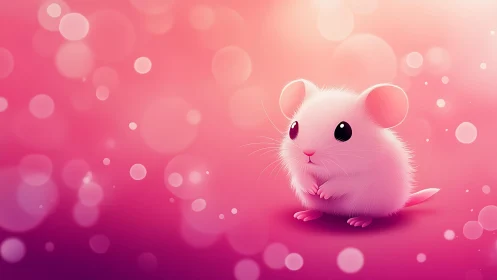 Soft pink mouse character on luminous bokeh gradient field