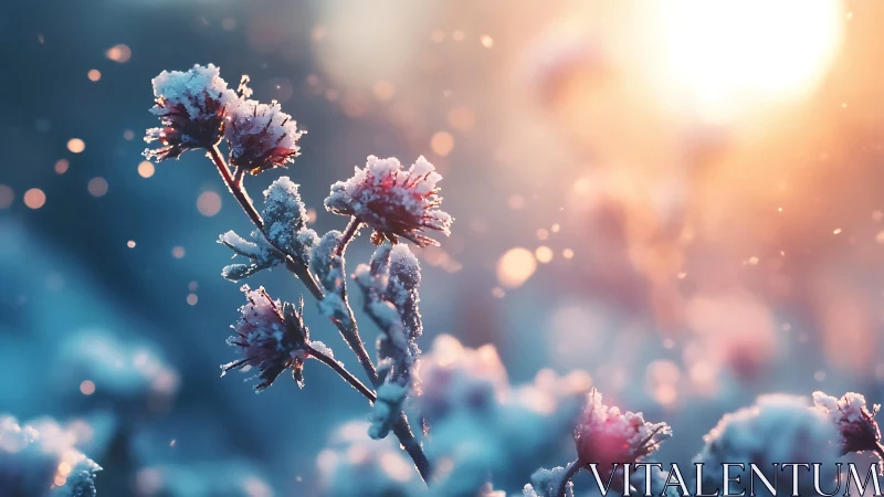 Frost-covered flowers with bokeh light diffusion.