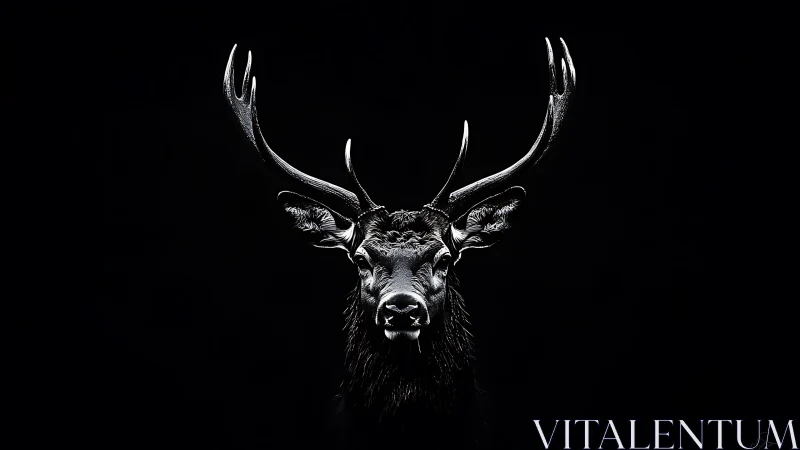 Midnight stag carves silver antlers from the surrounding dark
