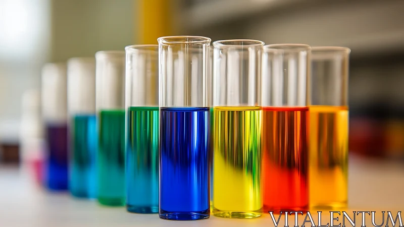 Chromatic test tubes queue up like a laboratory rainbow parade