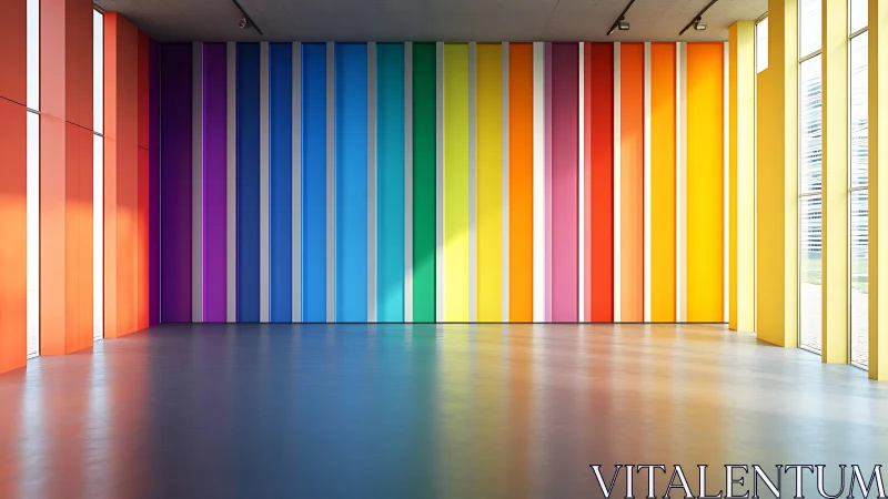 Colorful vertical wall panels in empty modern interior.