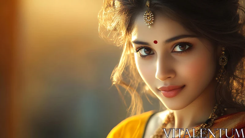 Golden hour portrait of woman in traditional attire.