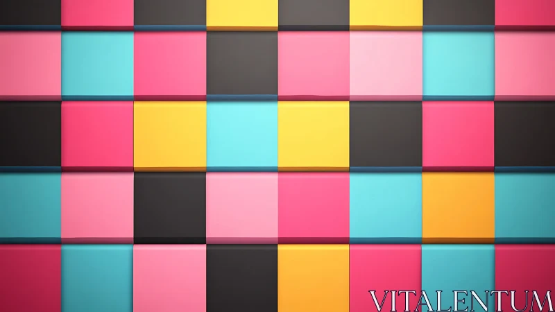 Rectangular grid of multicolored panels forms staggered surface
