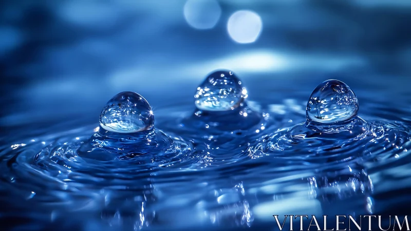 Three glassy droplets rise like tiny moons from midnight water