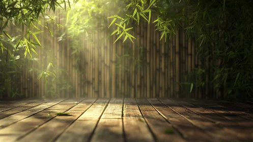 Sunlit bamboo whispers softly onto a weathered zen deck