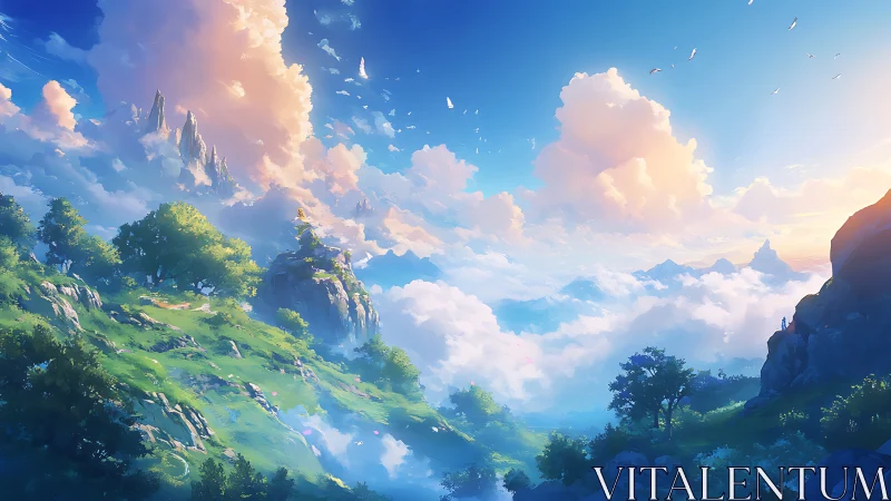 Sky-bridged valley where sapphire light kisses clouds.