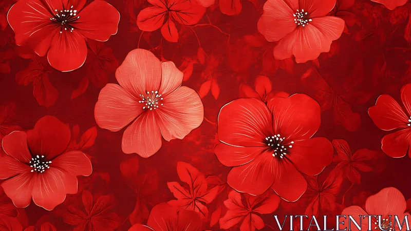 Vibrant Red Floral Pattern with Layered Bloom Design.
