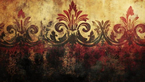Ornate vintage floral damask pattern with grunge texture effect.