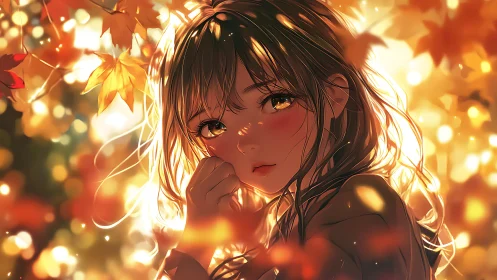 Autumn backlight anime portrait with warm bokeh immersion.