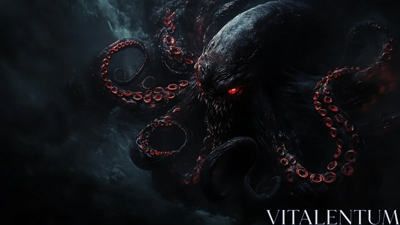 Tentacled sea creature occupies dark, low-key composition