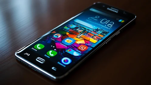 Samsung Galaxy Smartphone With Vibrant App Interface Display.