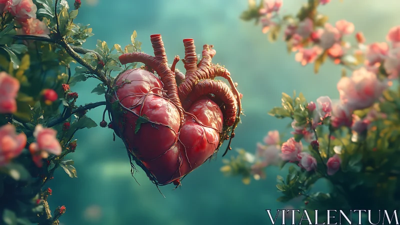 Anatomical Heart Blooming Among Pink Flowers