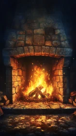 Blazing Stone Cathedral: Ancient Hearth Ignites with Golden Inferno.