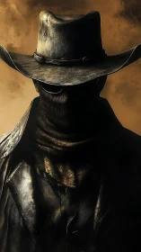 Dustborne outlaw silhouette wrapped in molten shadowed dusk.