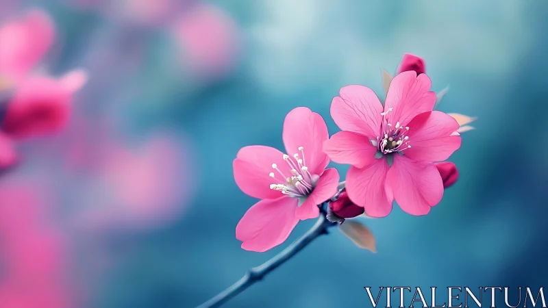 Delicate Pink Blossoms Against Dreamy Blue Sky.