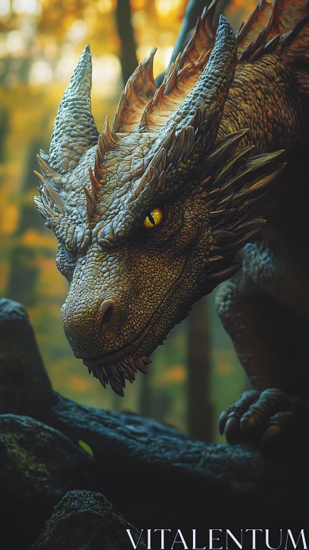 Curious forest dragon leans close with a warm, watchful gaze