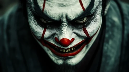 Sinister close-up portrait of menacing horror clown