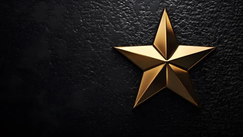 Shiny Golden 3D Star on Textured Black Background, Modern Style.