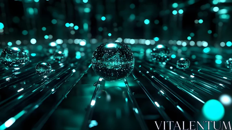 Futuristic Glass Spheres on Neon Lines in Abstract Digital Art.