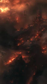 Burning Gothic Citadel Engulfed in Apocalyptic Inferno.