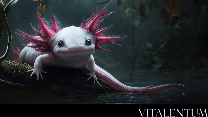 Bioluminescent axolotl study with hyperdetailed gill filaments.