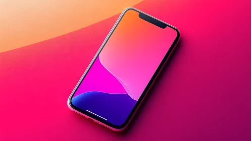 Modern smartphone with gradient display on colorful background.