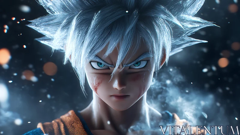 Silver-haired anime warrior channels icy battle focus.