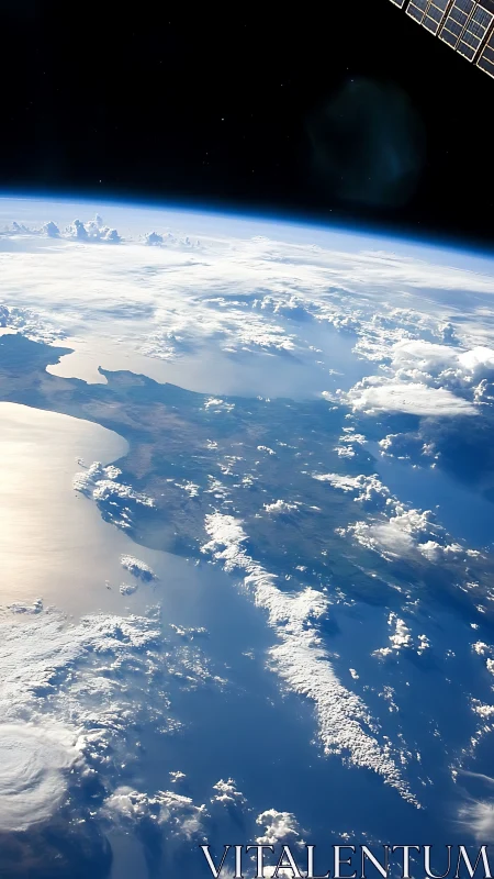 Satellite captures curved Earth horizon with clouds and ocean