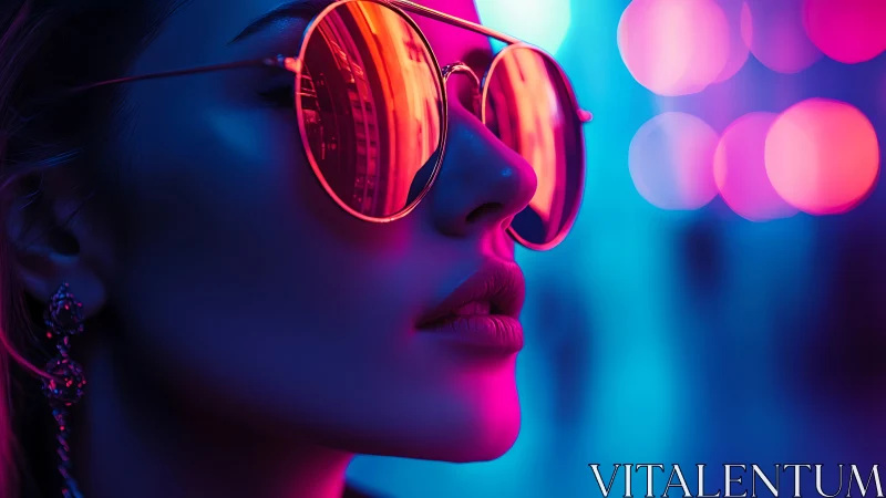 Side profile portrait in neon reflections at night.